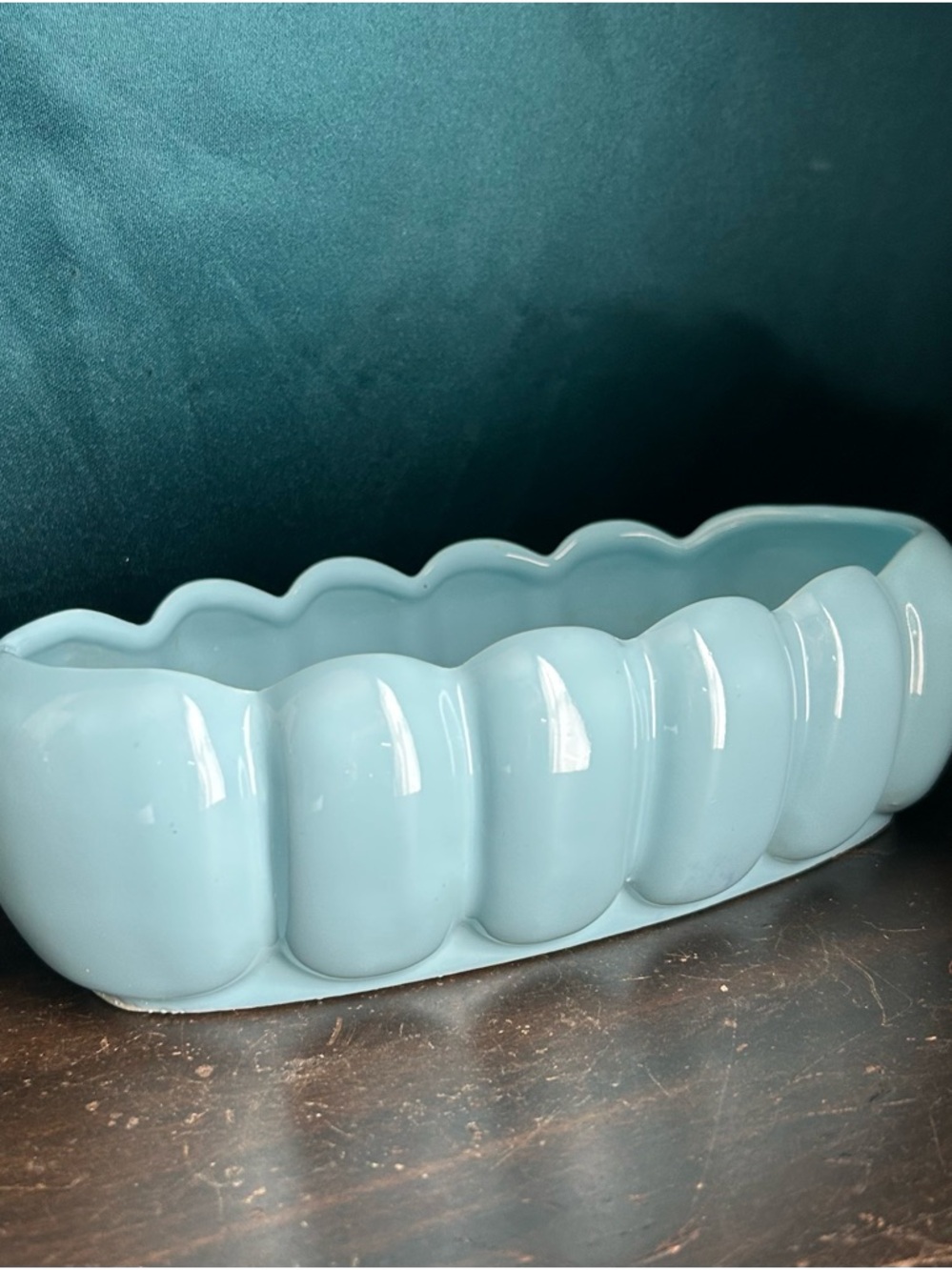 50's Blue Alamo Pottery Scalloped Oval
Catchall Planter